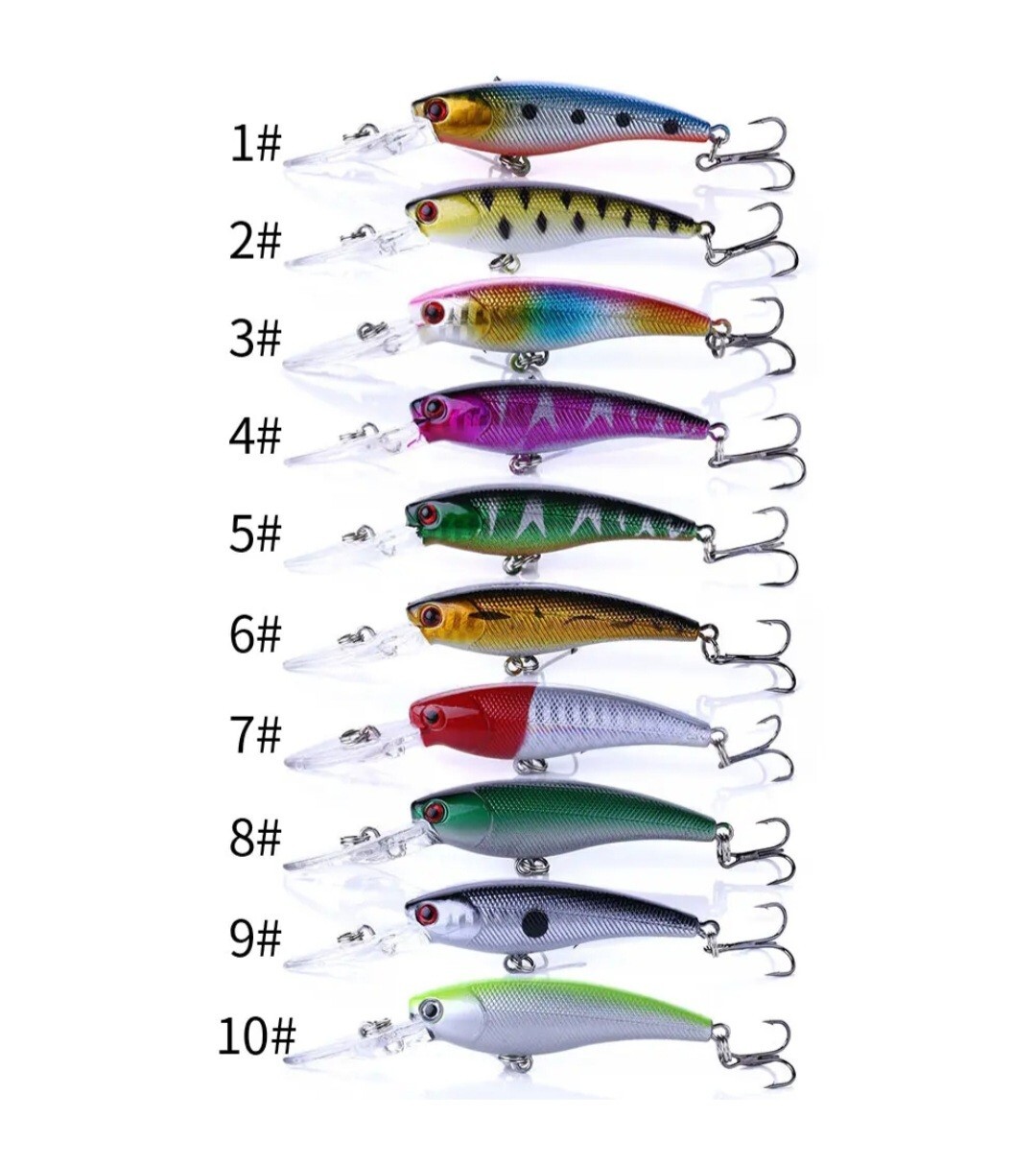 Largemouth bass fishing lures wobbler minnow 10-pack lot crankbait tackle bait