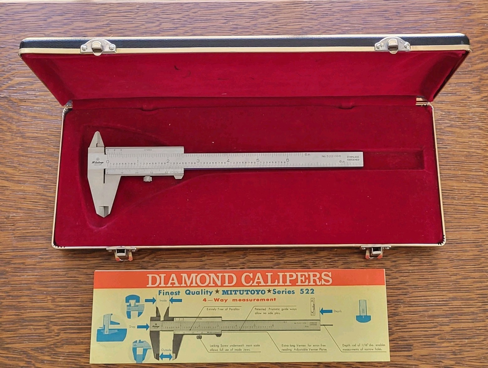 Mitutoyo 522-106 Vernier Caliper 6" Hardened Stainless w/Case Made in Japan
