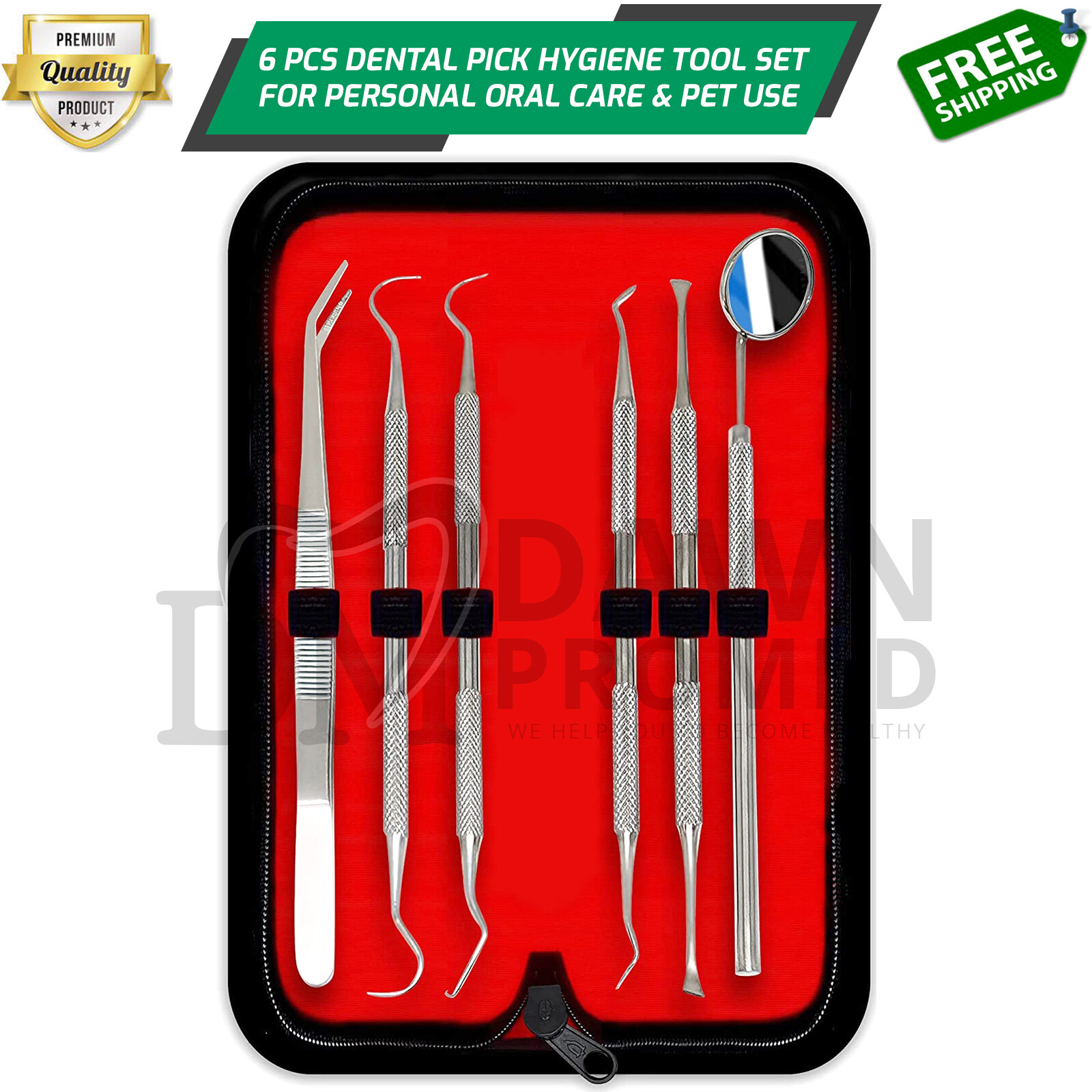 6 Pcs Dental Pick Hygiene Tool Set Tooth Scraper Plaque Tartar Remover Gum Floss