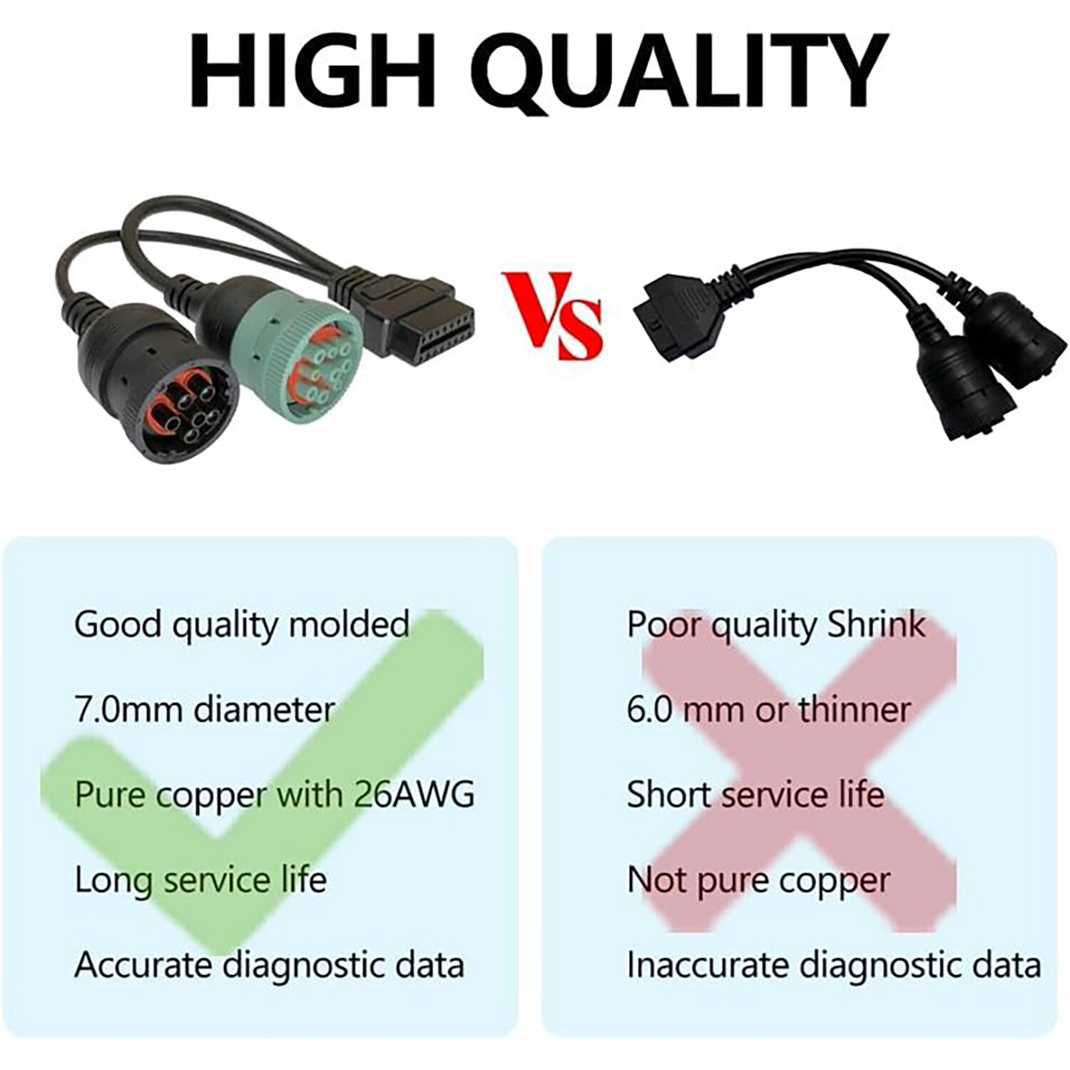 6 Pin J1708 or 9 Pin J1939 to 16 Pin OBD2 OBDII Adapter Cable Heavy Duty Truck