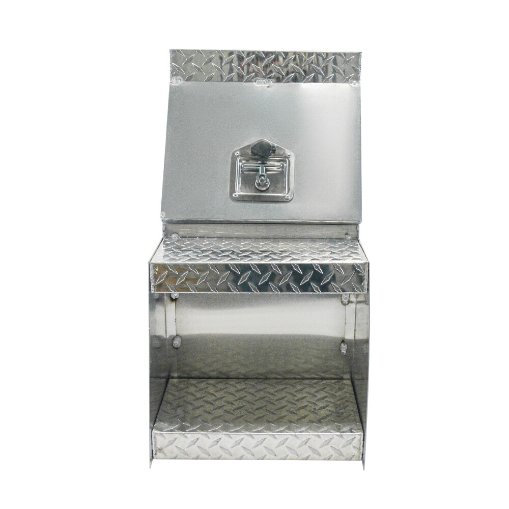 Aluminum 25"x28"x15" Side Mount Semi Truck Tool Box Saddle Step Open Wide Lid