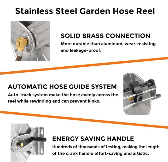 Giraffe Tools Heavy Duty Wall Mount Garden Hose Reel with Crank