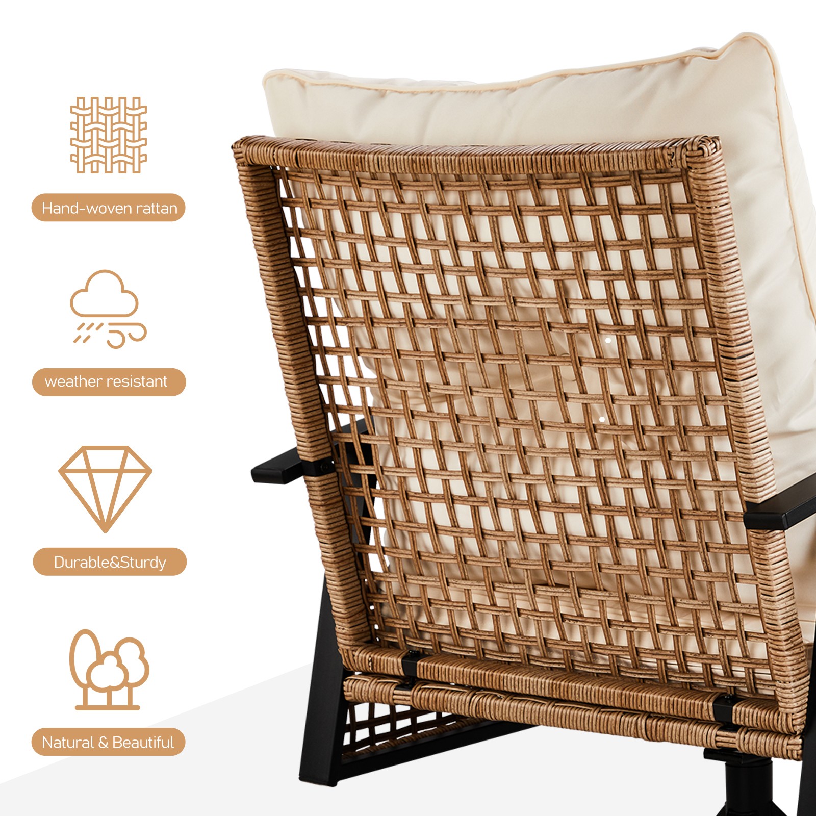 Set of 3 In/Outdoor Garden Swivel Rocker Patio Chairs and Table 360 Degrees