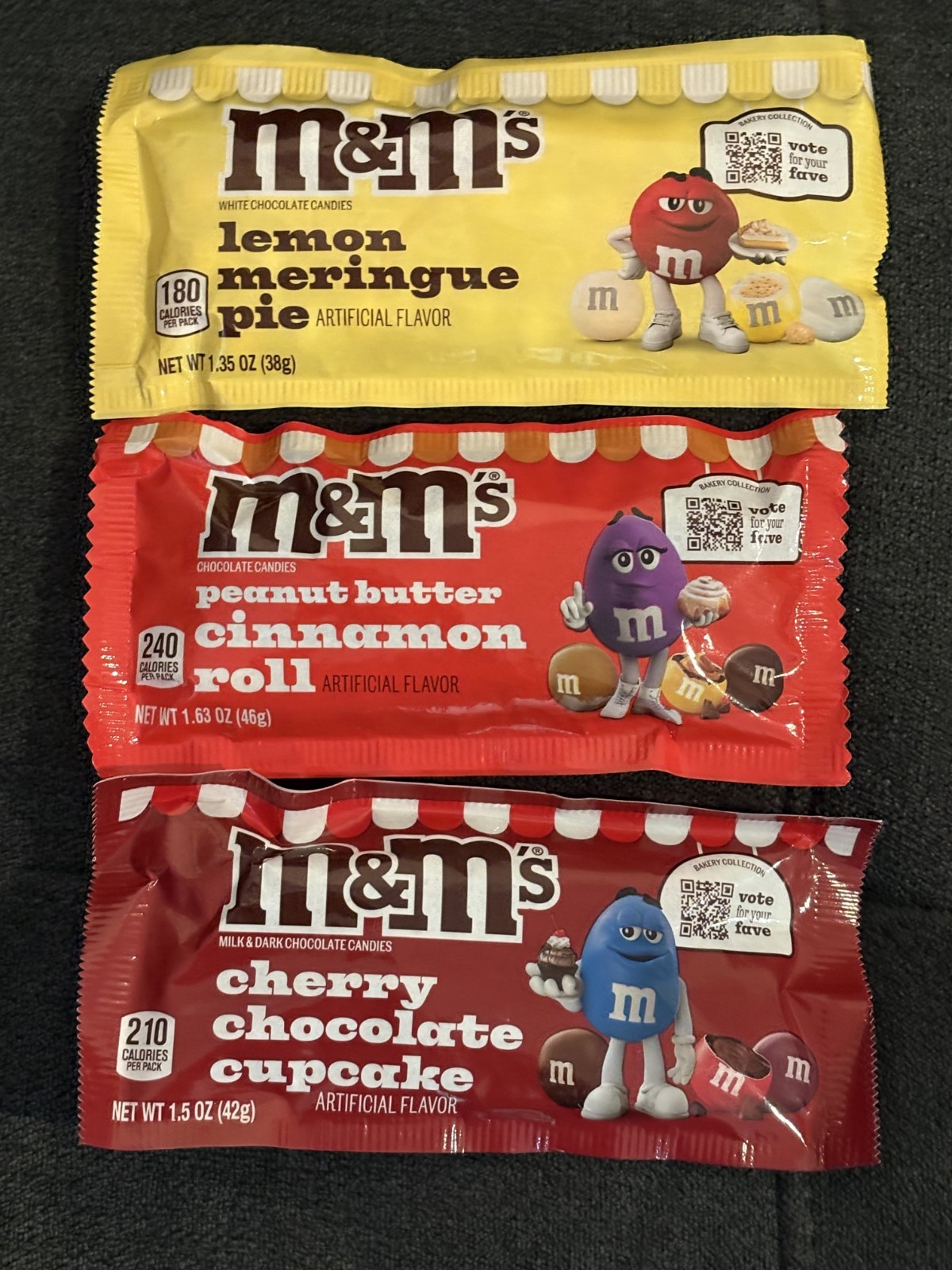 M&M’s Peanut Butter Cinnamon Roll Cherry Chocolate Cupcake Lemon Meringue Pie