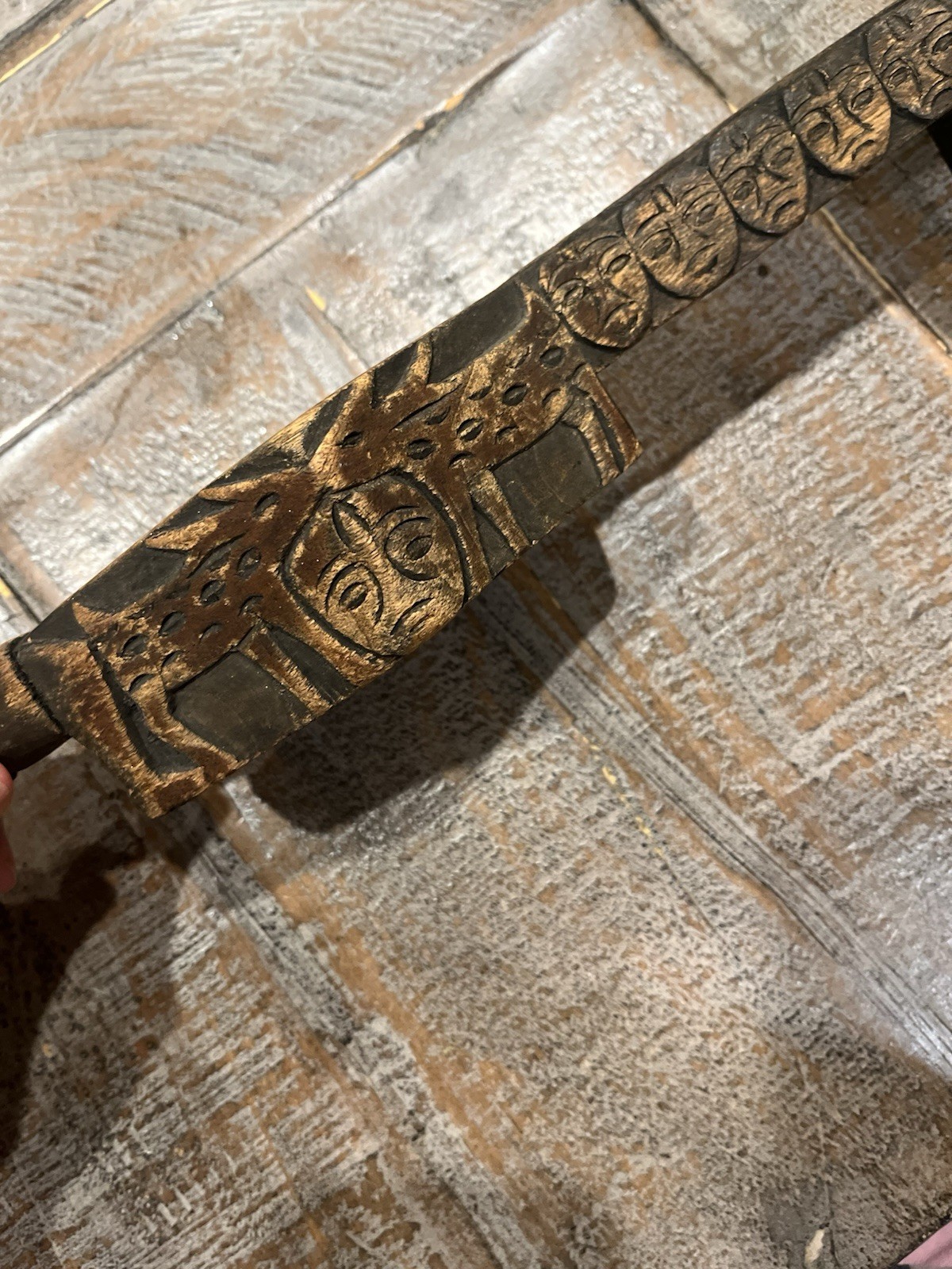 Antique Paiwan Noble Ceremonial Twin cup Linnak Hand Carve Taiwan Aboriginal 20”