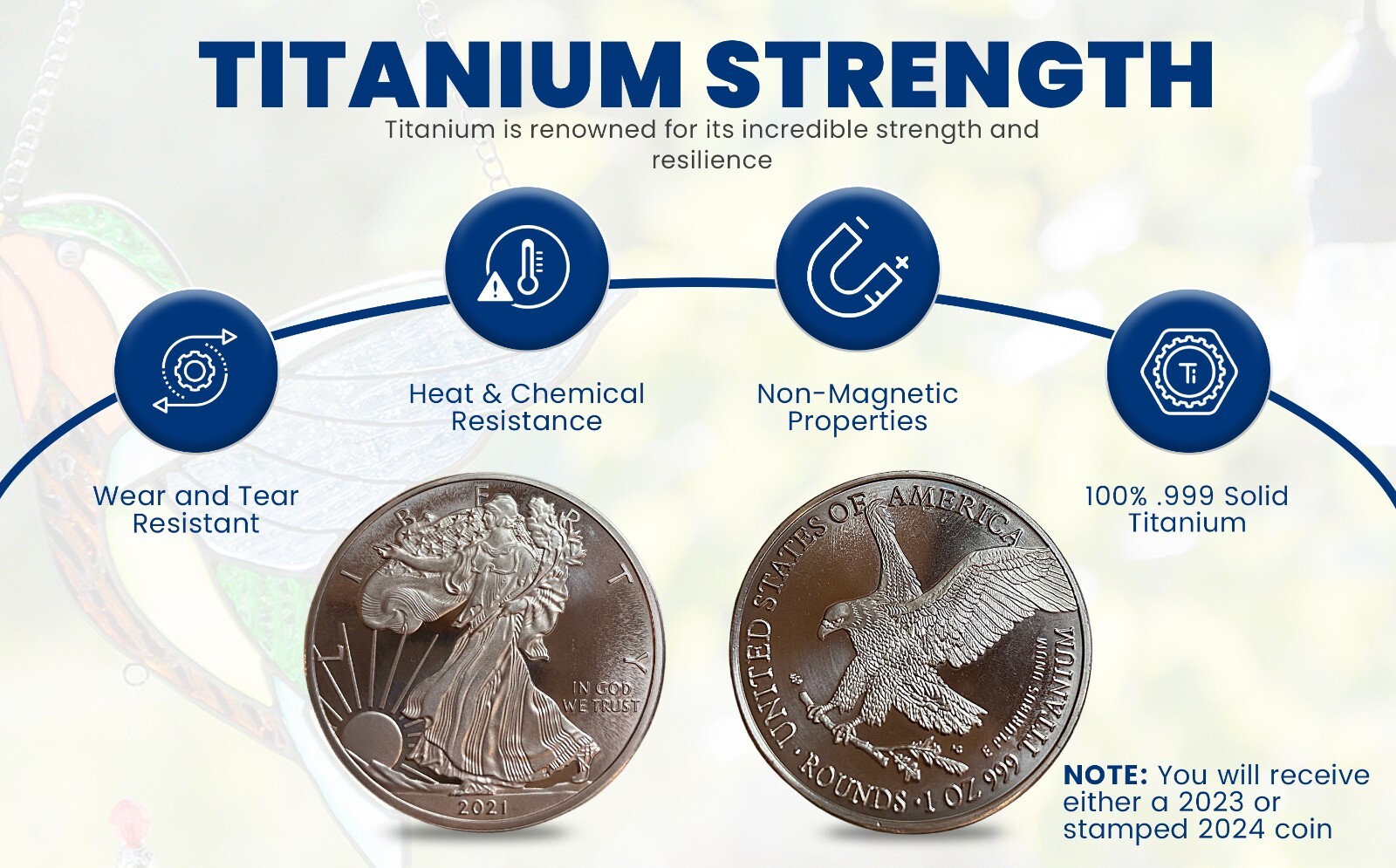 2023 American Eagle Liberty Walking Coin TROY OUNCE OZ .999 Pure TITANIUM Round