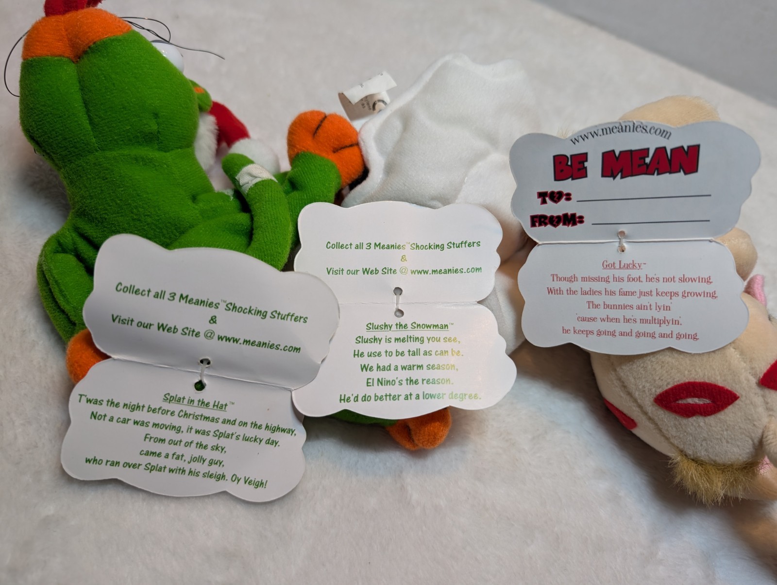 Vintage 90s Meanies Plush Lot 3 Holiday Valentine's Day , Xmas Stocking Stuffers