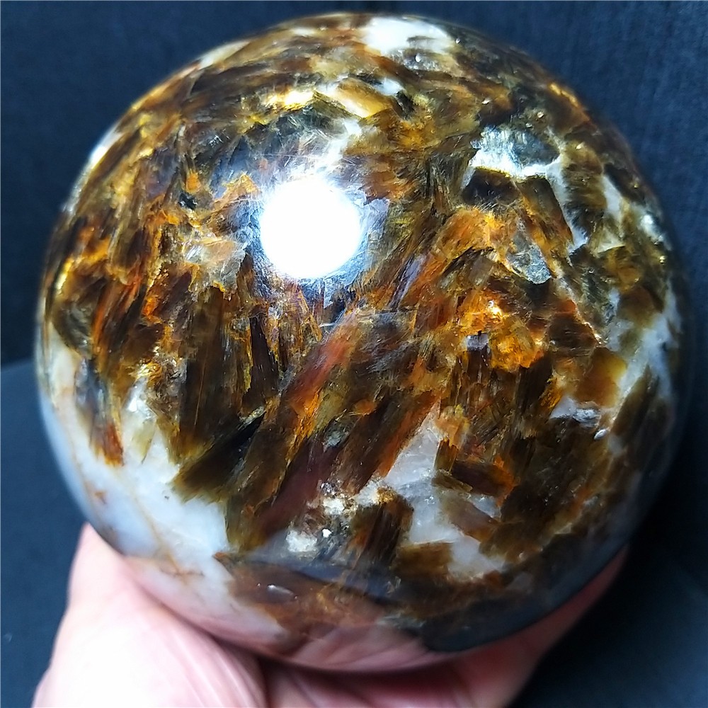 RARE 3200G Natural Brown Tourmaline Unicorn Gem Mica Symbiotic Stone Ball AC1013