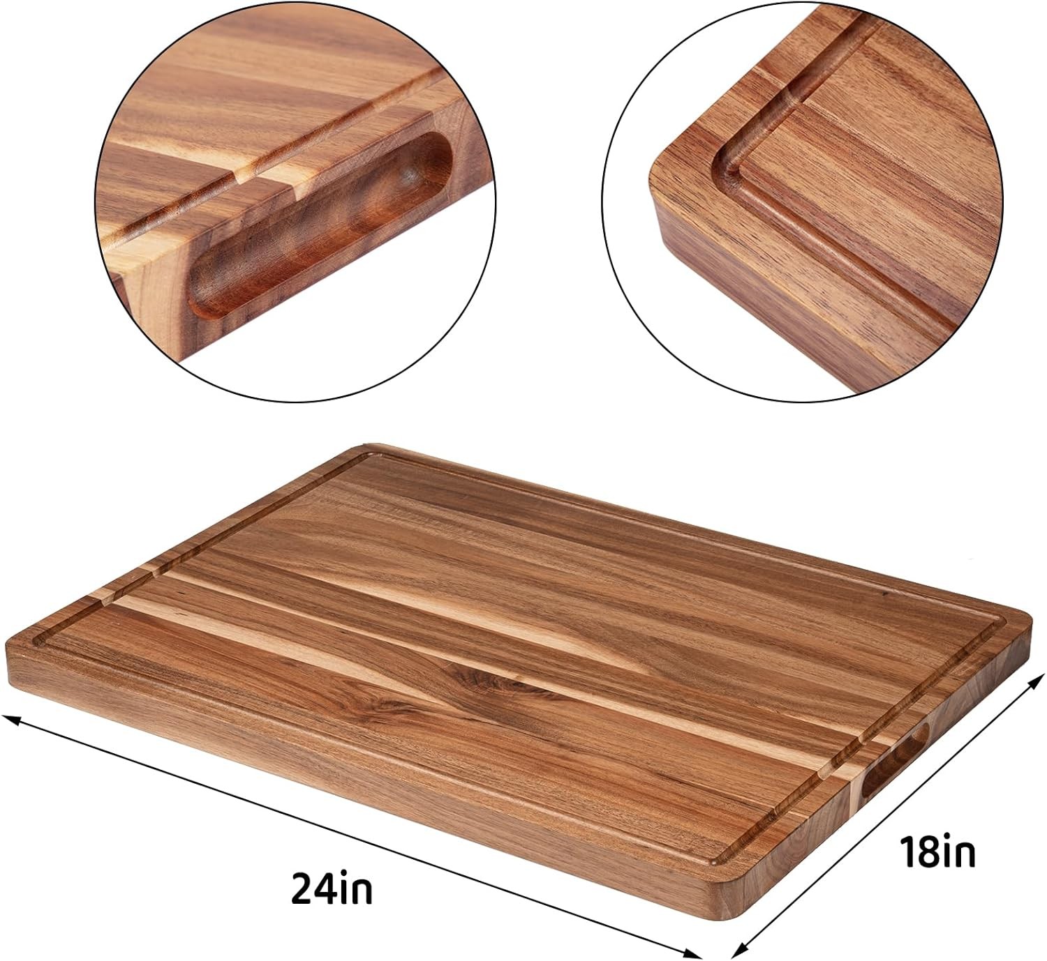 Extra Large Cutting Board Acacia Wood Cutting Board w/ Grip Handles Juice Groove