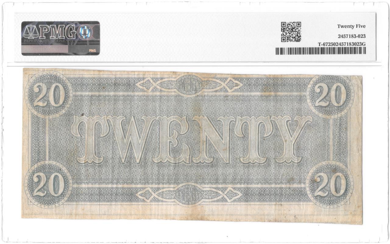 T-67 1864 $20 Confederate Note Signed by Black & White PMG VF 20 Nice Red Shade