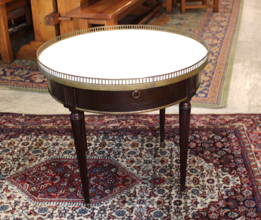 Antique French Louis XVI Mahogany Marble Top Bouillotte Round Side Table