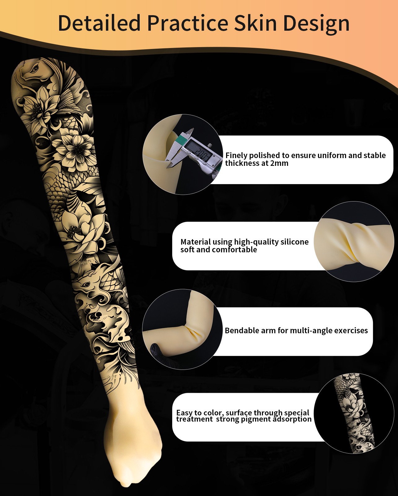 Tattooing Practice Arm Soft Silicone High Simulation Tattoo Fake Skin 1:1 63cm