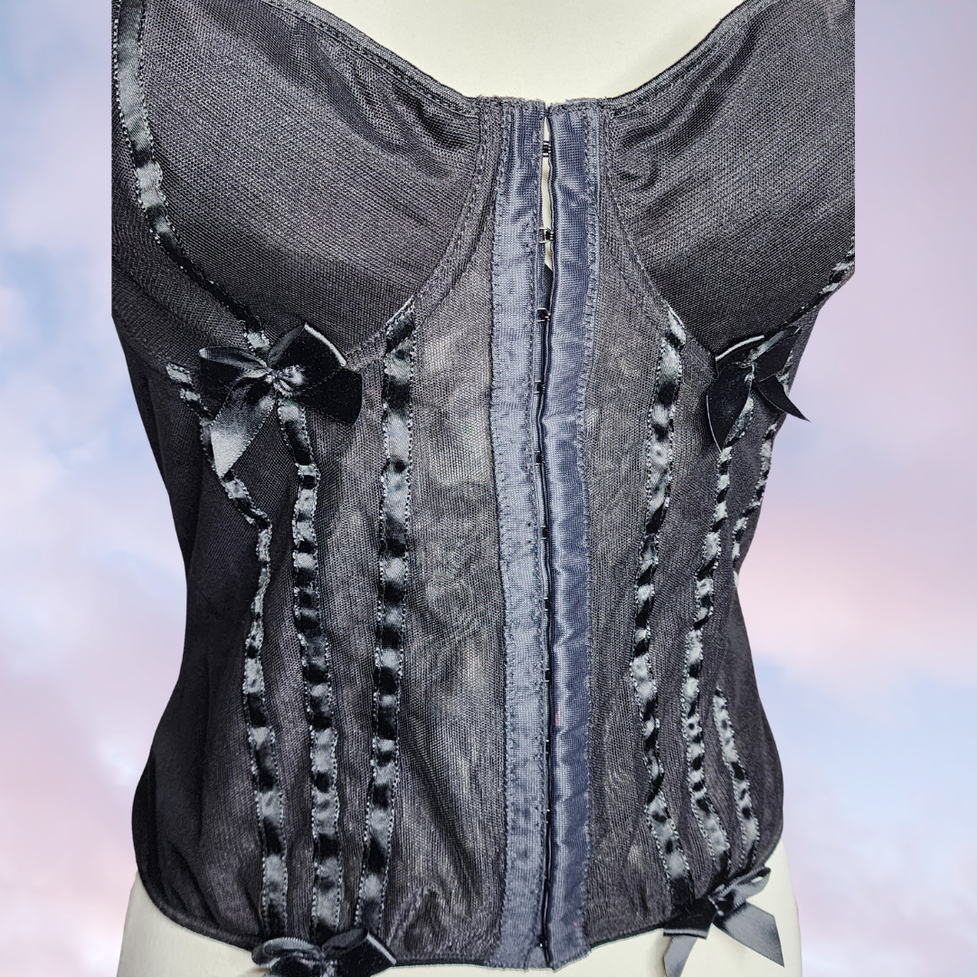 Vtg 90s Frederick's Hollywood Black Corset Bustier Lingerie Sheer Padded Top 38