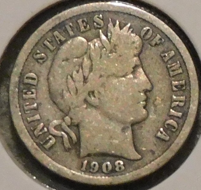 Silver Dime - Barber - 1908 (Partial Liberty.  Nice coin for the grade.)