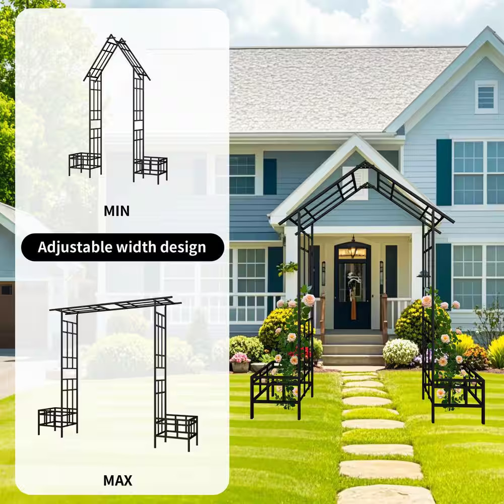 Adjustable Metal Garden Arch Trellis, 68.11 In. 94.29 In. Width, Outdoor Trellis