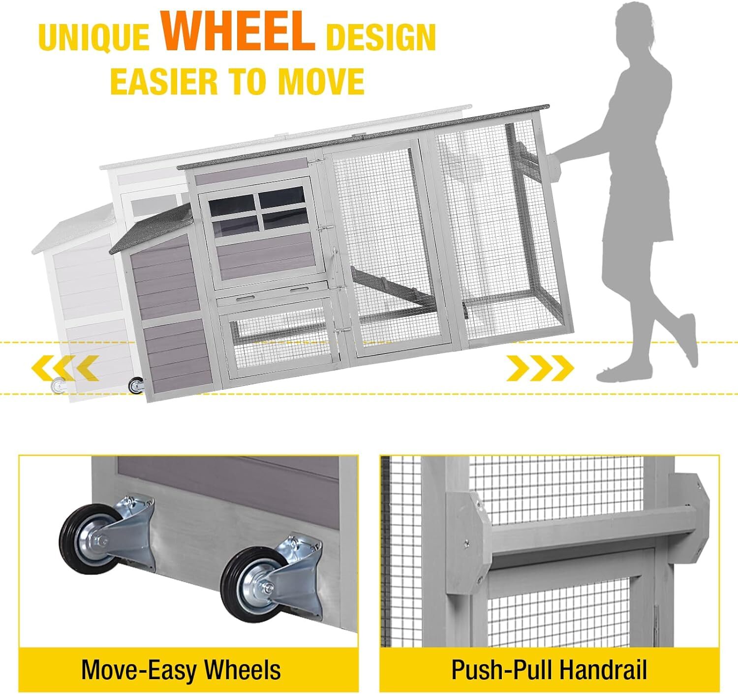 Aivituvin Chicken Coop Mobile House with Wheels Wooden Hen House Poultry Cage