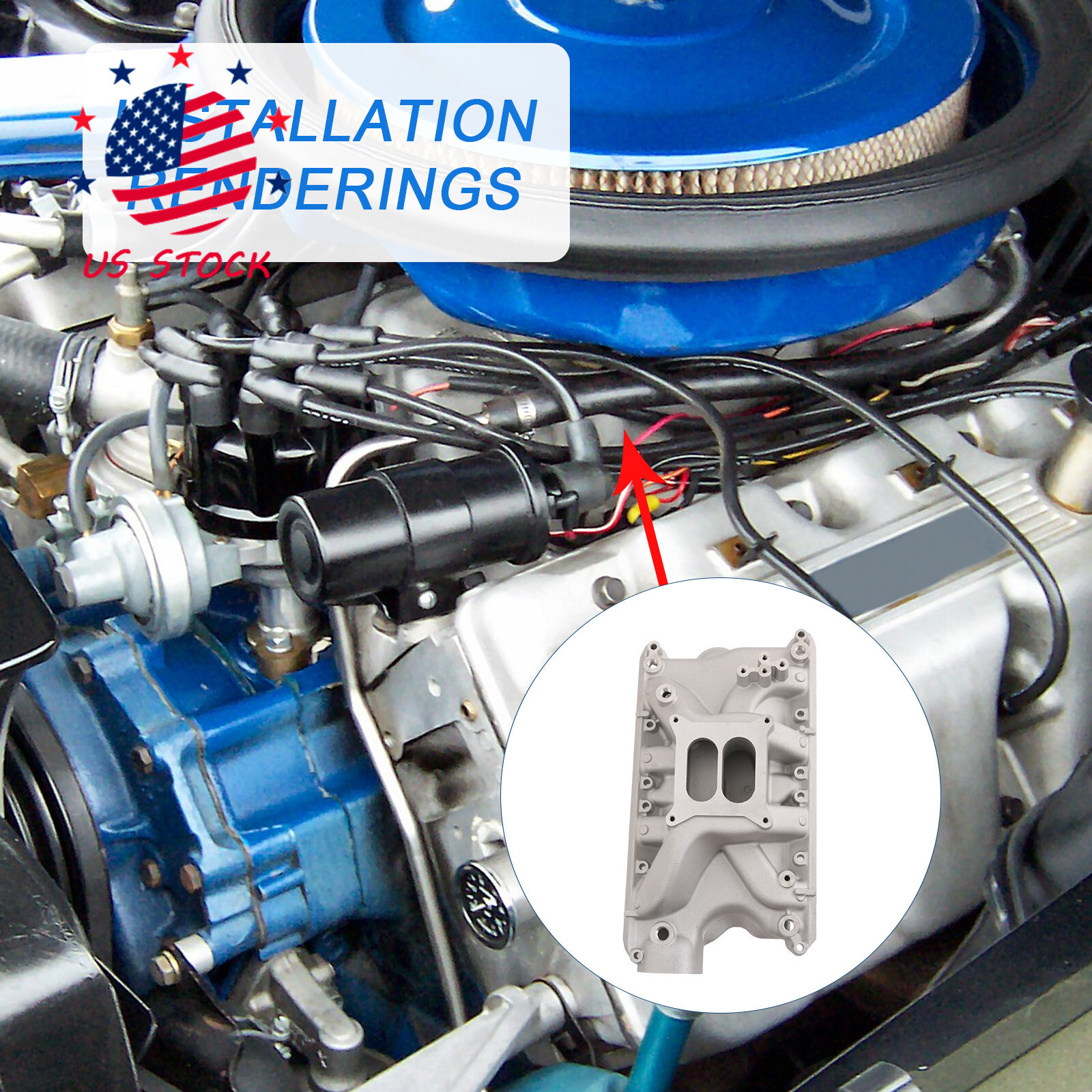 For Ford Small Block Windsor 351W V8 5.8L Aluminum Dual Plane Intake Manifold