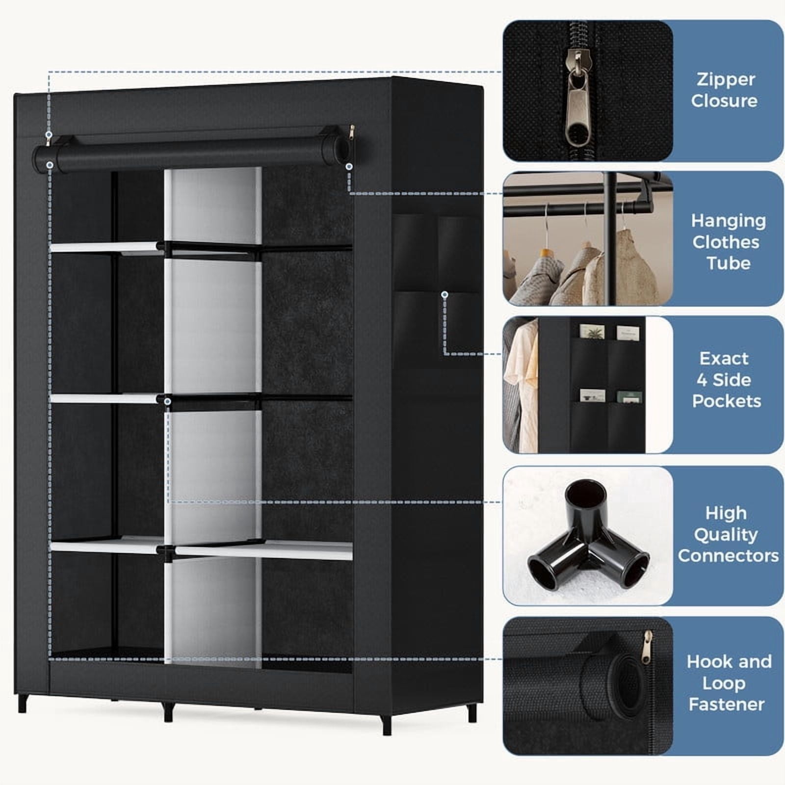 Heavy-duty hanging clothes rack with fabric cover, portable freestanding multi