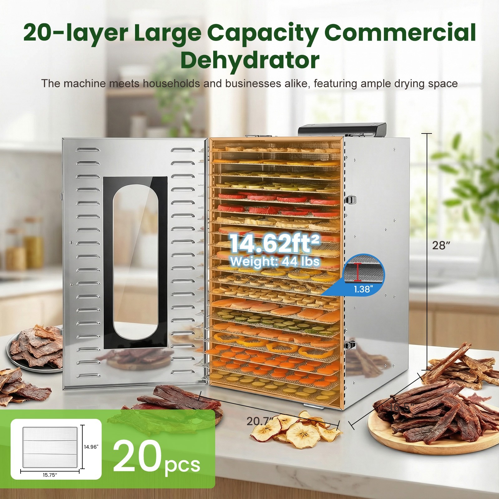 Commercial Food Dehydrator 20 Stainless Steel Trays Meat Fruit Dehydrators Dryer