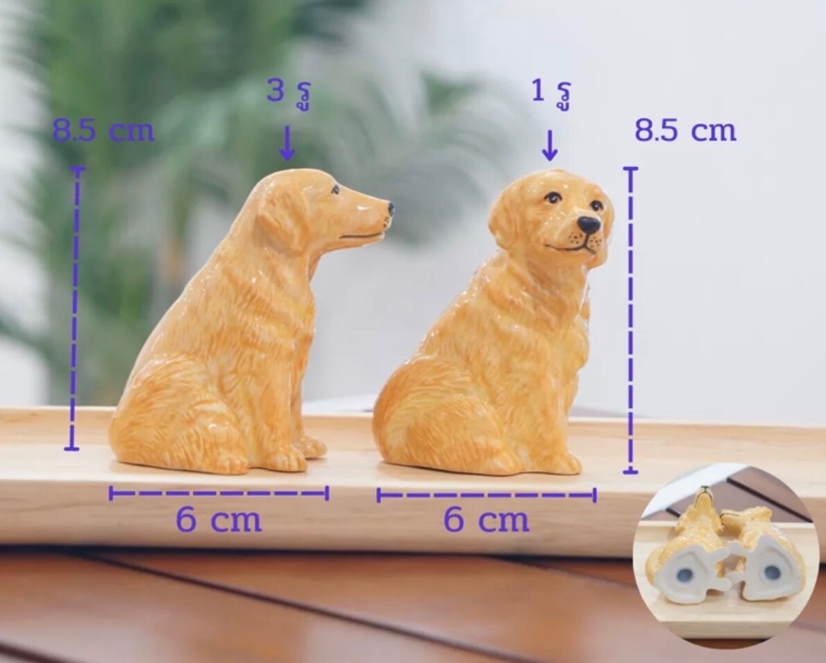 SET Salt&Pepper Shaker Ceramic Golden Dog Figurine Hand Painted Home Decorate