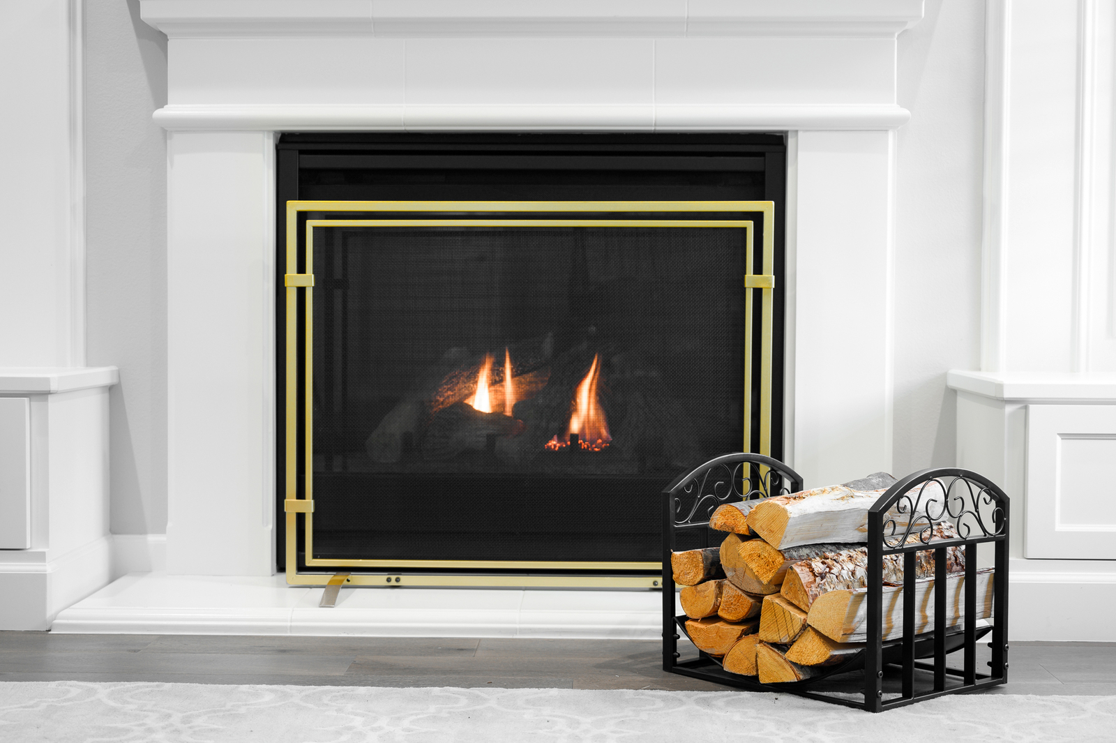 Barton 18" Wrought Iron Log Rack With Scroll Design Fireplace Firewood, Black