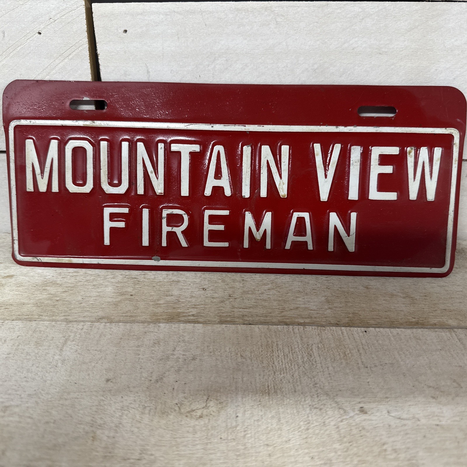 Vintage Mountain View Fireman Metal Tag/ Sign Man Cave Or Auto Fast Ship