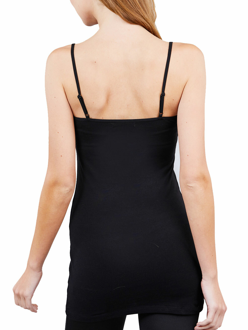 [4 pack] Women Long Camisole Tank Tops Cotton Basic Cami Tops W/ Straps S ~ 3XL