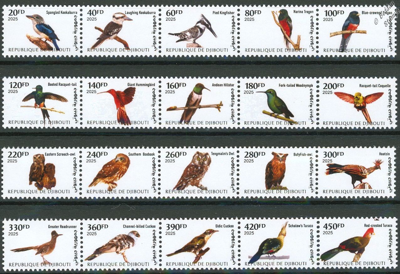 BIRDS OF THE WORLD Definitives Stamp Set #1-#5 100-Values MNH (2025 Djibouti)
