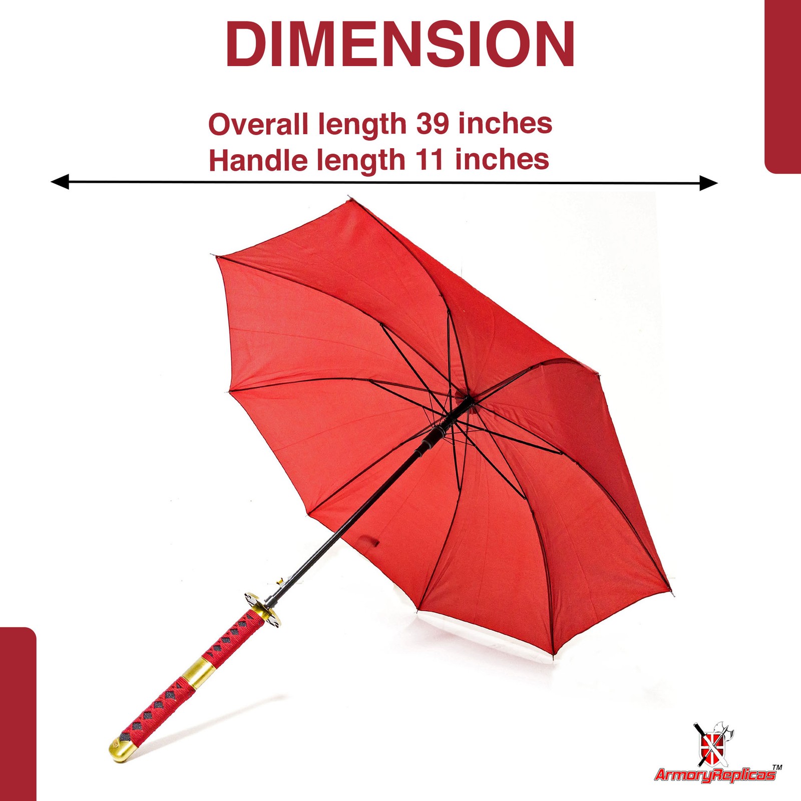 Unique Katana-Style Umbrella with Red Canopy & Faux Ray Skin Samurai Handle