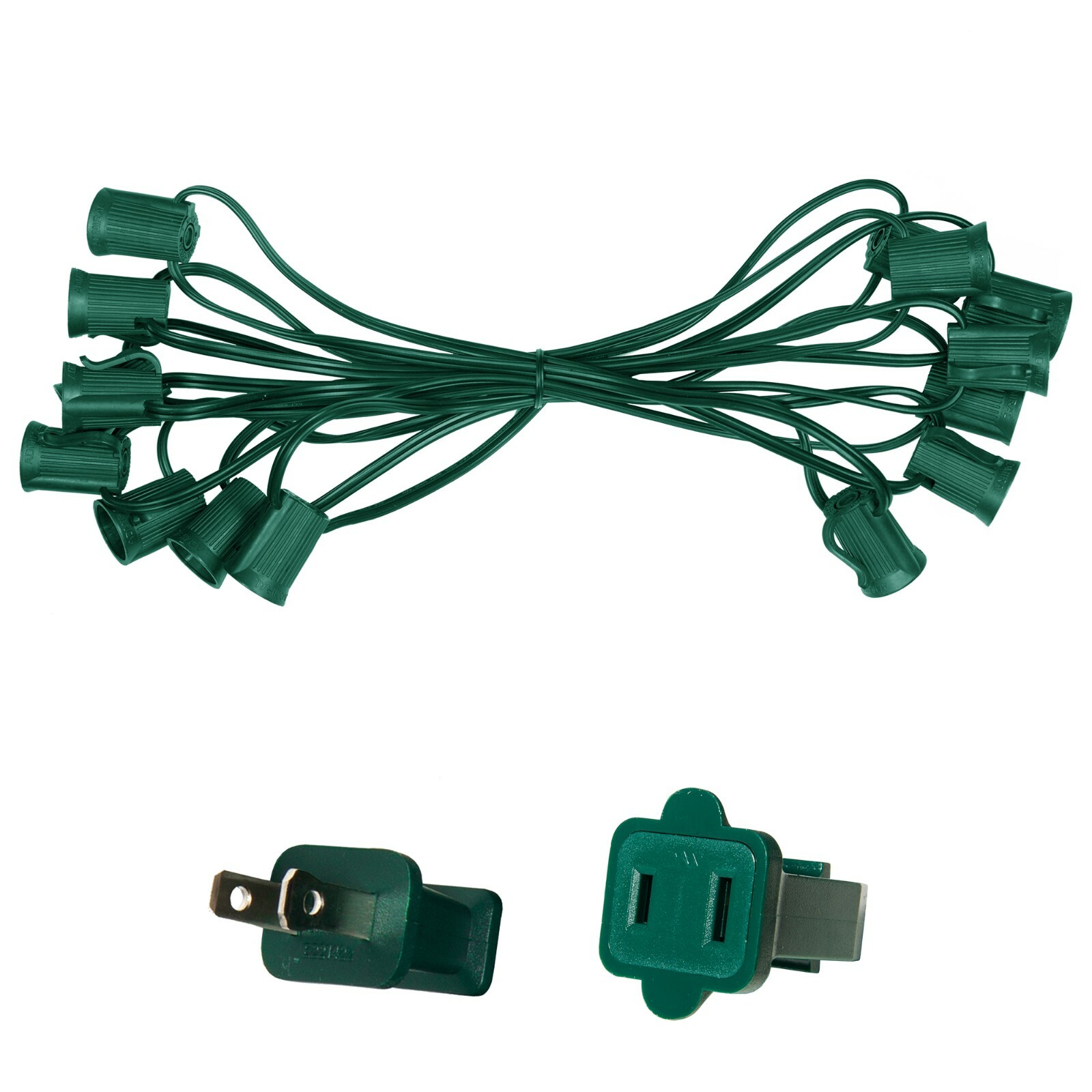 10'-100' Green Christmas Light Socket Stringer, 12" Spacing, C9/E17, 8A, SPT1