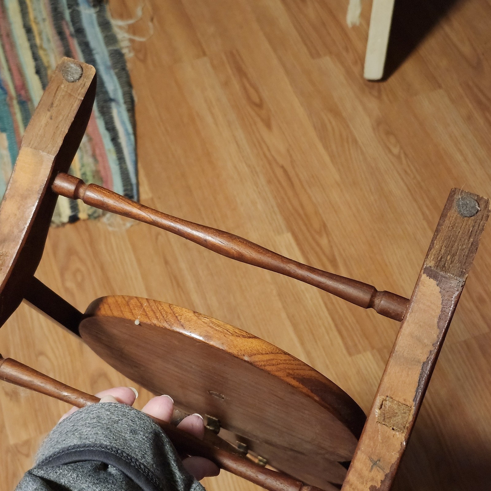 Antique Vintage Edwardian Wooden Inlaid Details Folding Cake Muffin Stand 32"