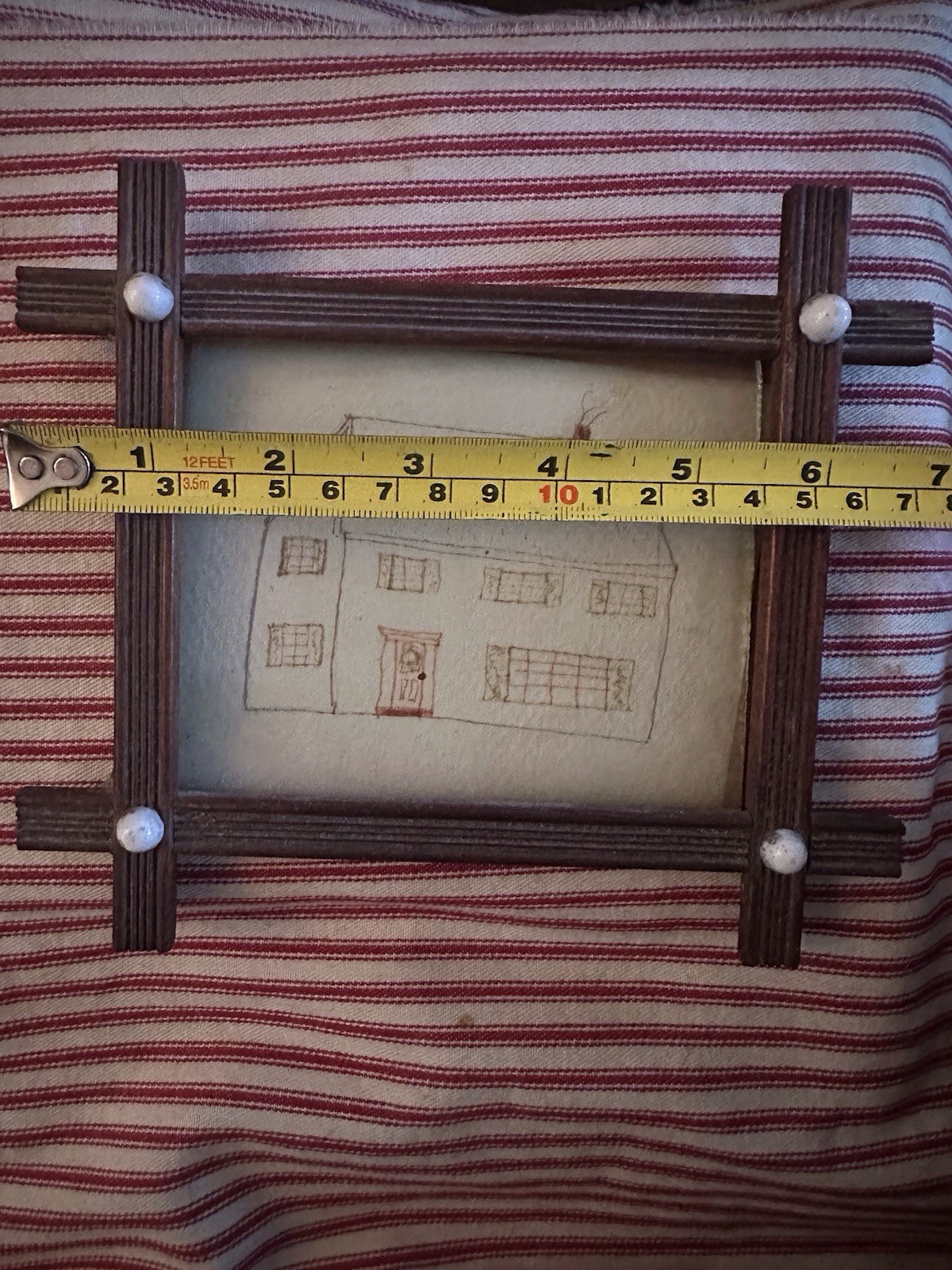 Antique American Folk Art School Girl Sketched Drawing Adirondack Frame