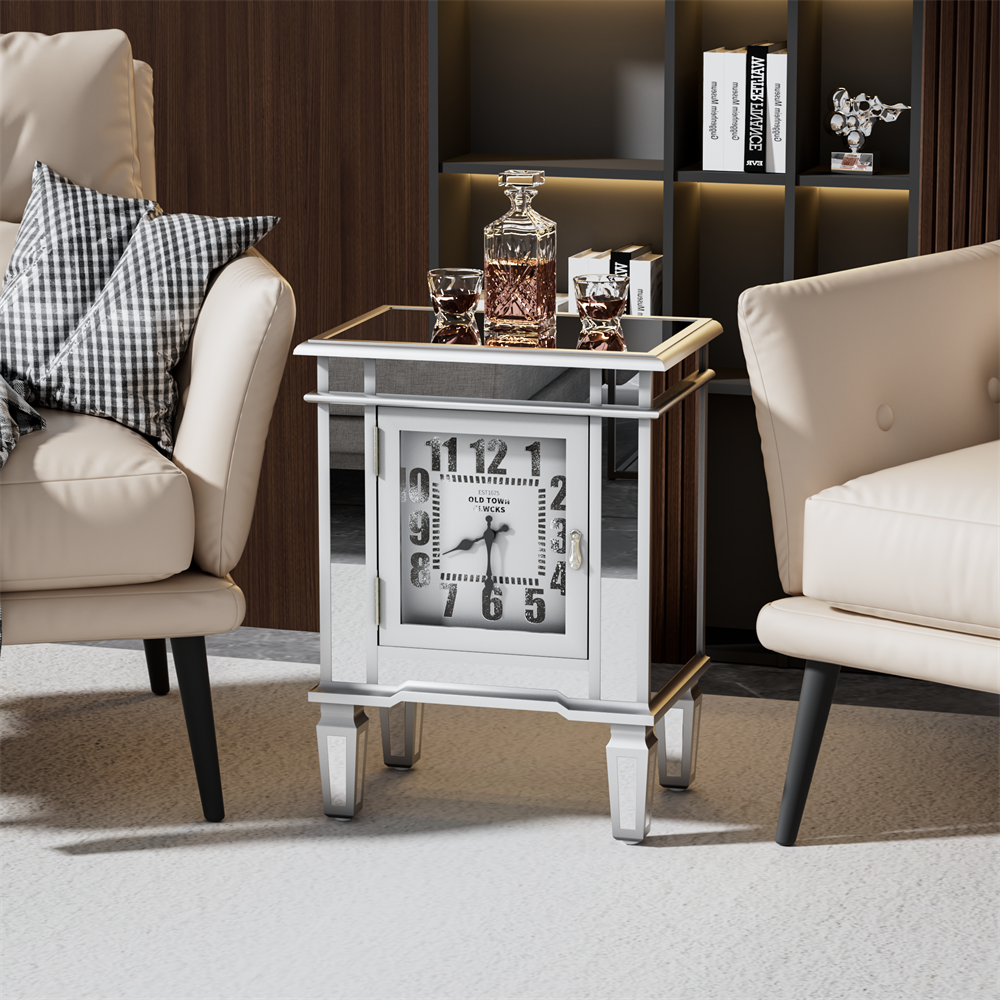 Drawer Mirrored Nightstand Side End Table Bedside Table for Bedroom Living Room