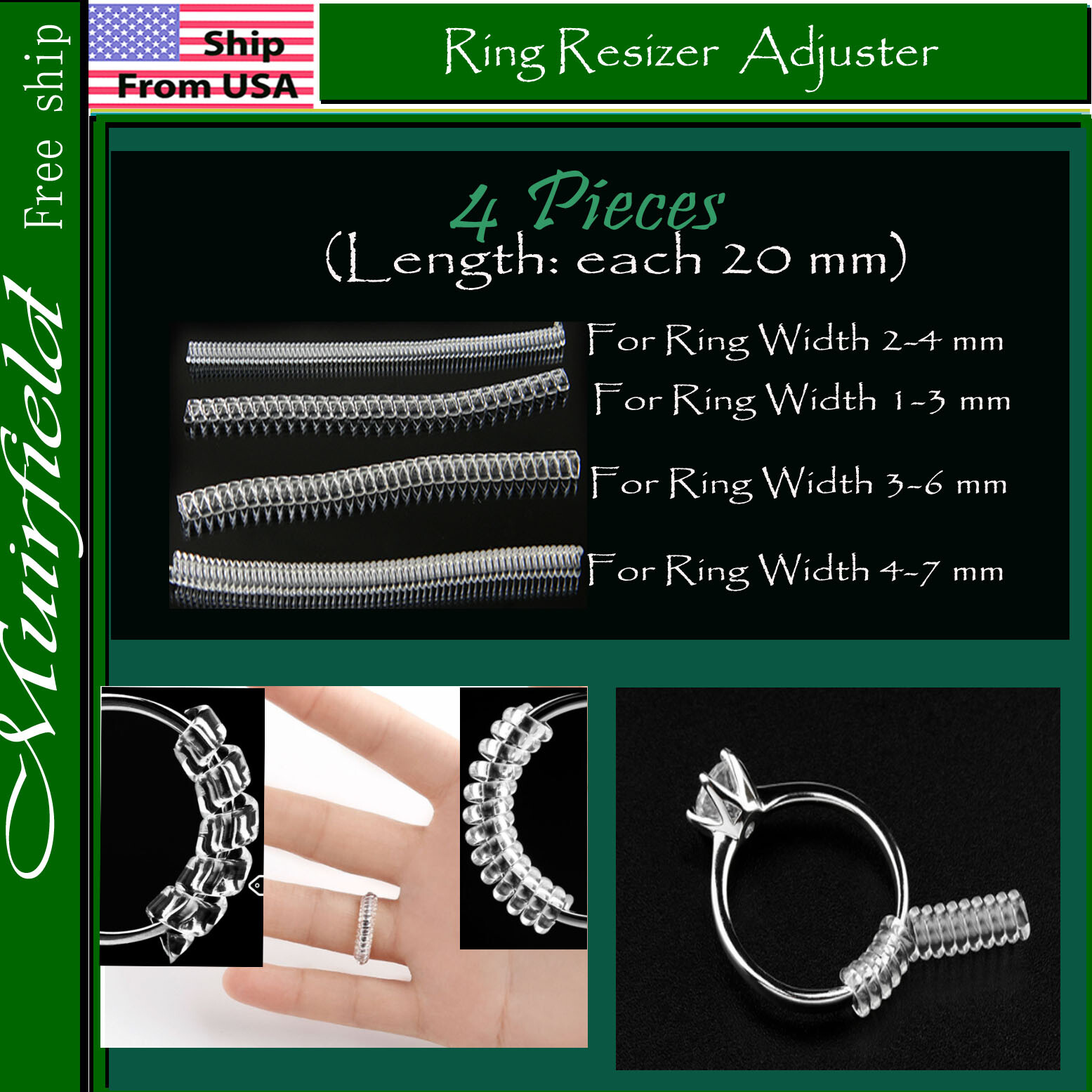 4 pieces Ring Resizer Jewelry Size Reducer Adjuster Invisible US 2mm-7mm