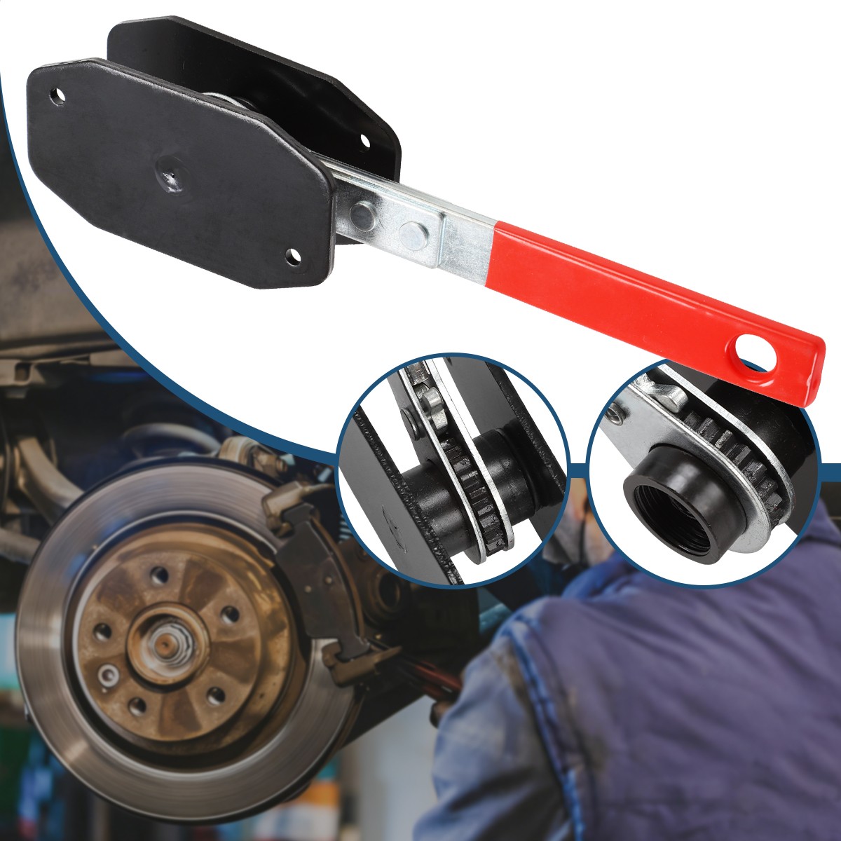 Car Spreader Caliper Pad Install Tool Ratchet Brake Piston Wrench w/4 Hanger Red
