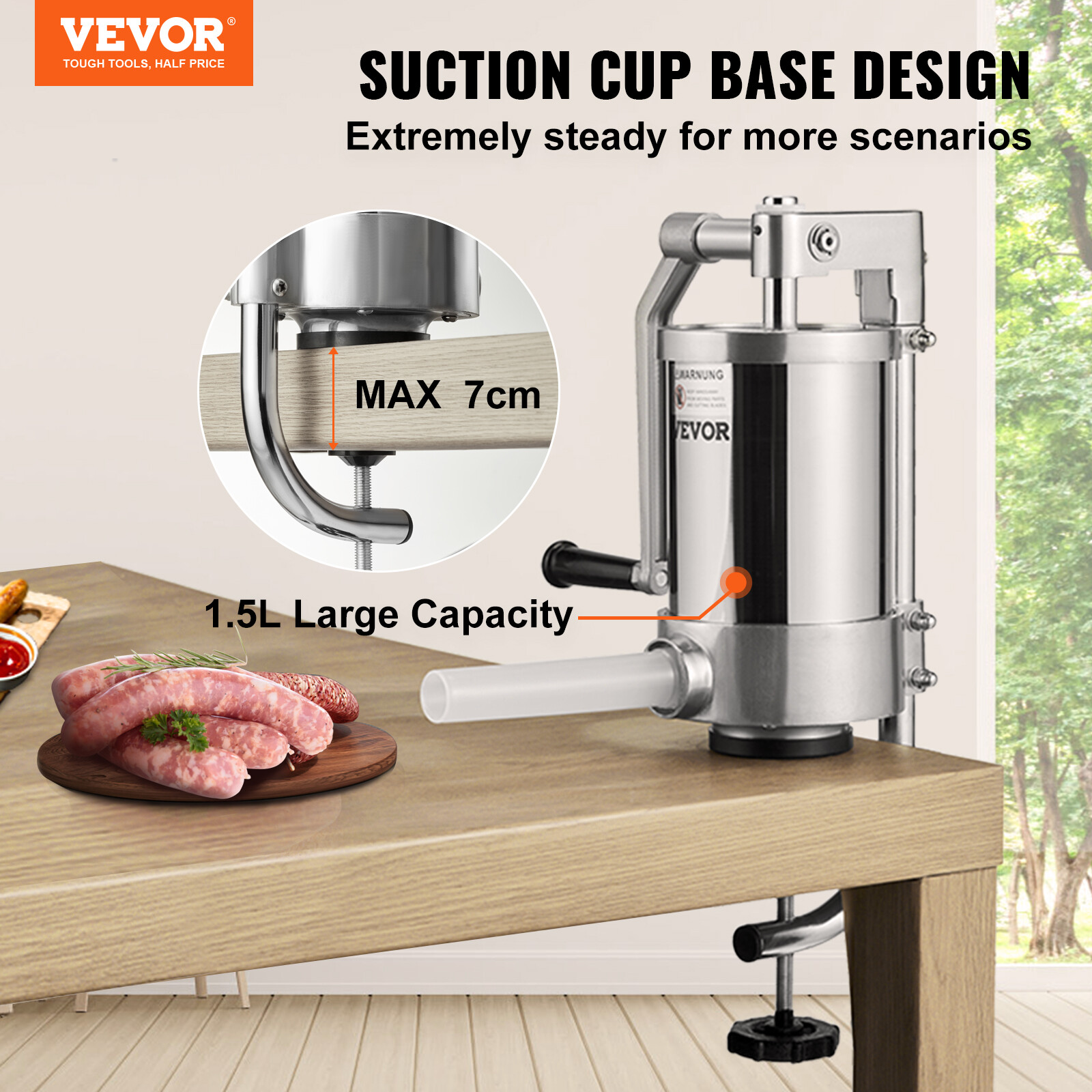 VEVOR Sausage Stuffer 2.5LBS/1.5L Meat Filler Machine Meat Press Stainless Steel
