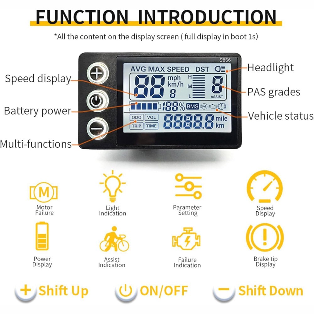 For E-Bike LCD Display 24V/36V/48V Display E-Bicycle MTB Part Electric Bike USA