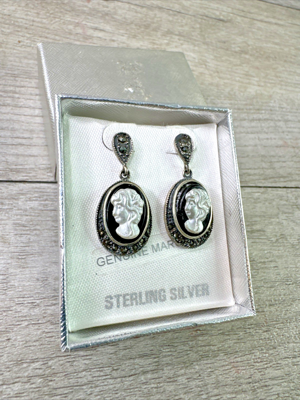 Genuine Maracasite & Sterling Silver Stud Earrings NEW in box