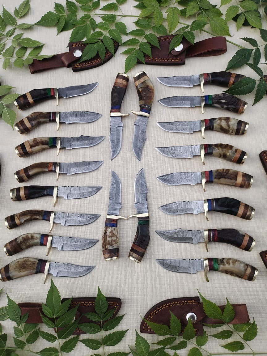 Lot of 20 HANDMADE DAMASCUS STEEL SKINNER HUNTING KNIVES 6inch