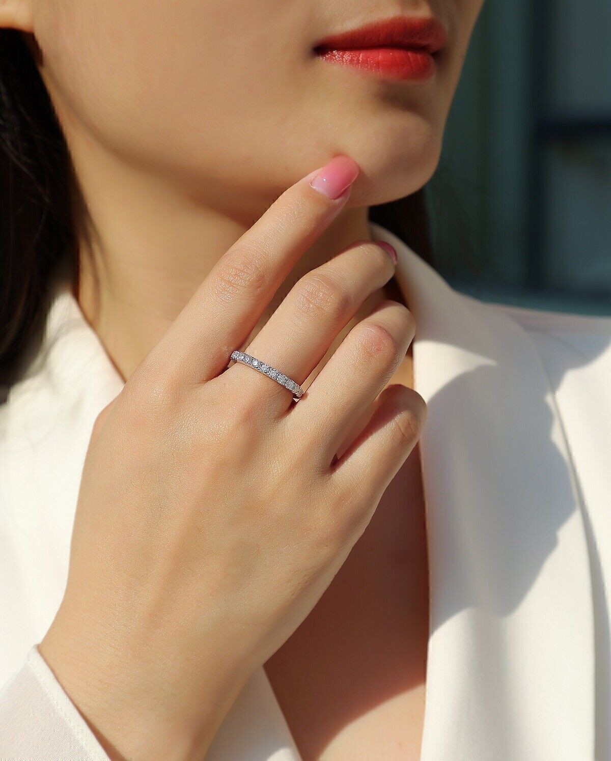 Real VVS Moissanite Half Eternity Band Channel Set Wedding Ring 925 Silver 2.5mm