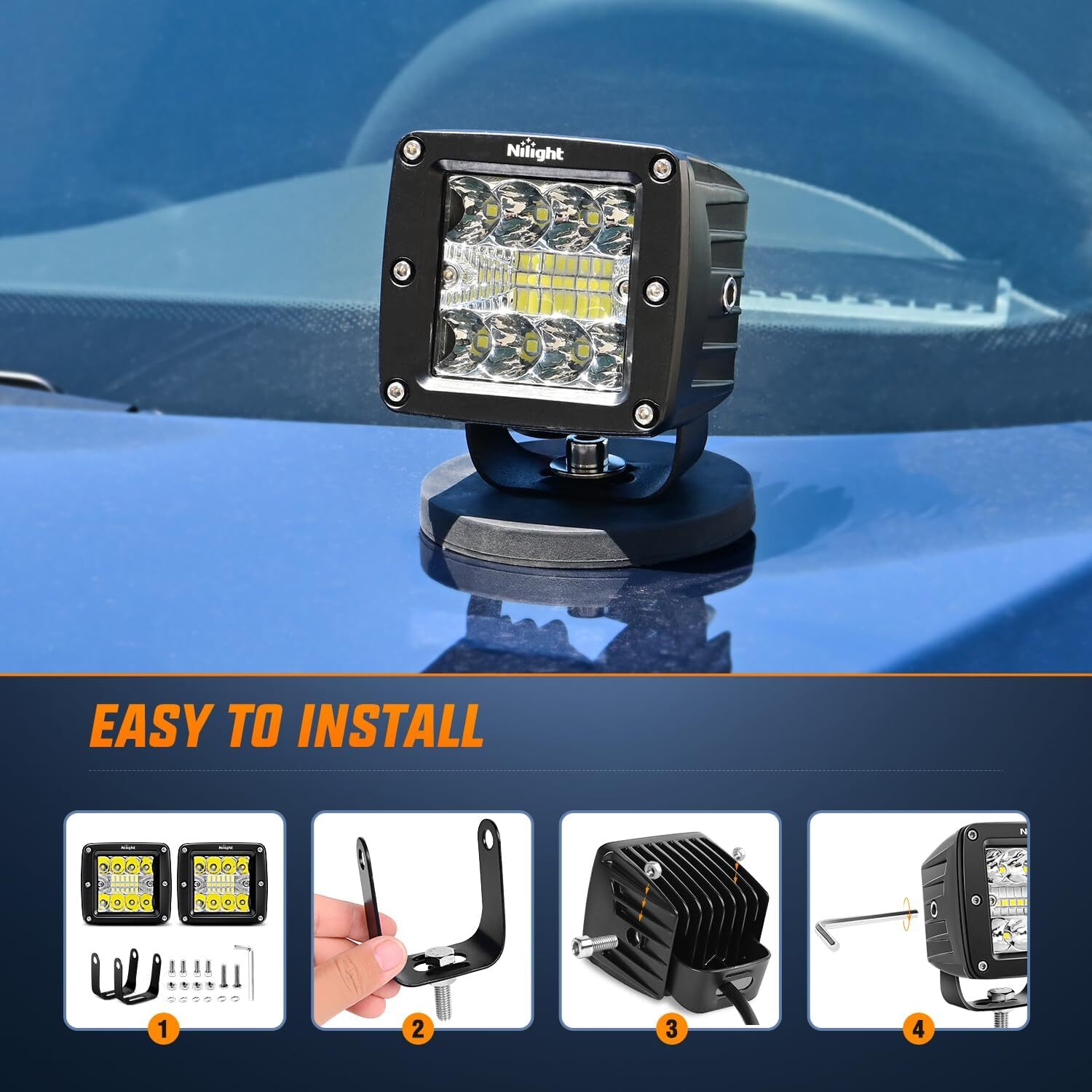 Nilight 2Pcs 3Inch 42W LED Cubes Upgraded Spot Flood Combo Square Driving Lights