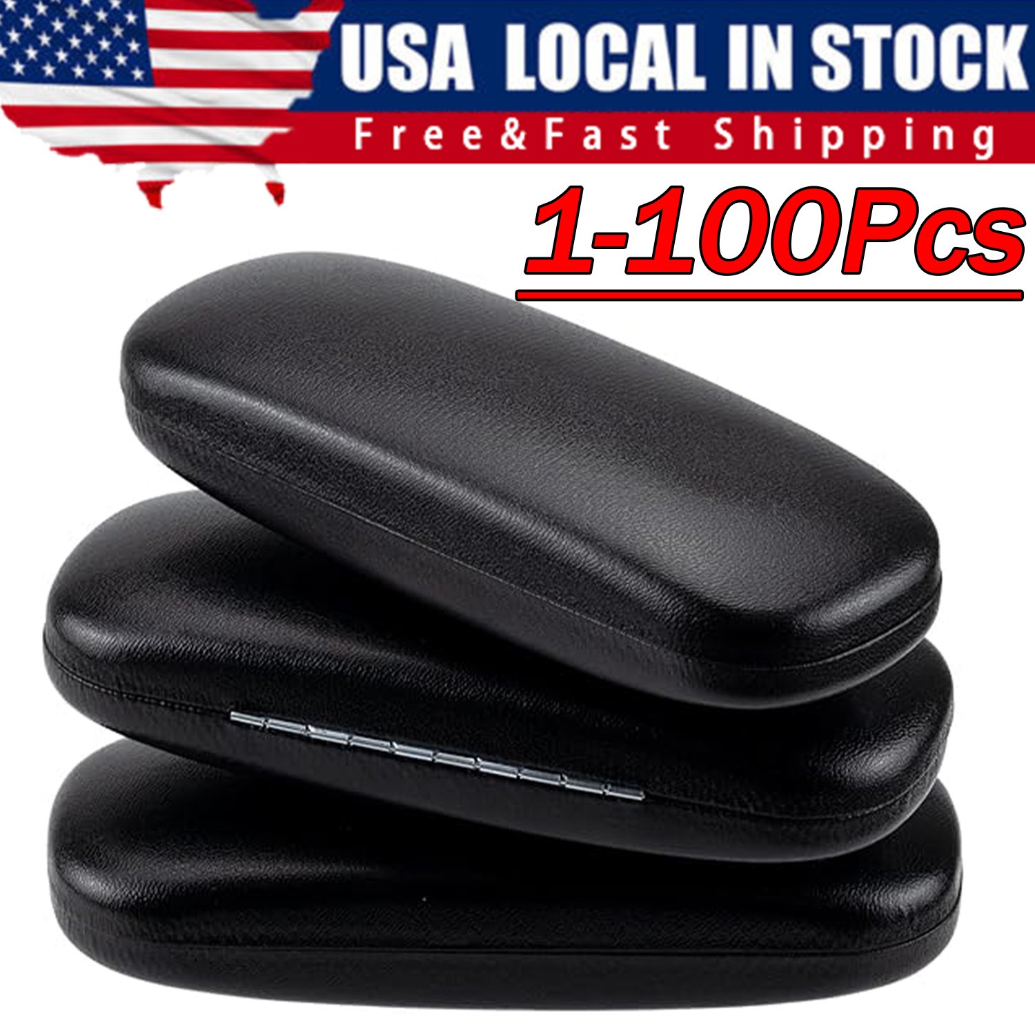 NEW Clam Shell Hard Eyeglasses PU Glasses Case Black w/Microfiber Cleaning Cloth