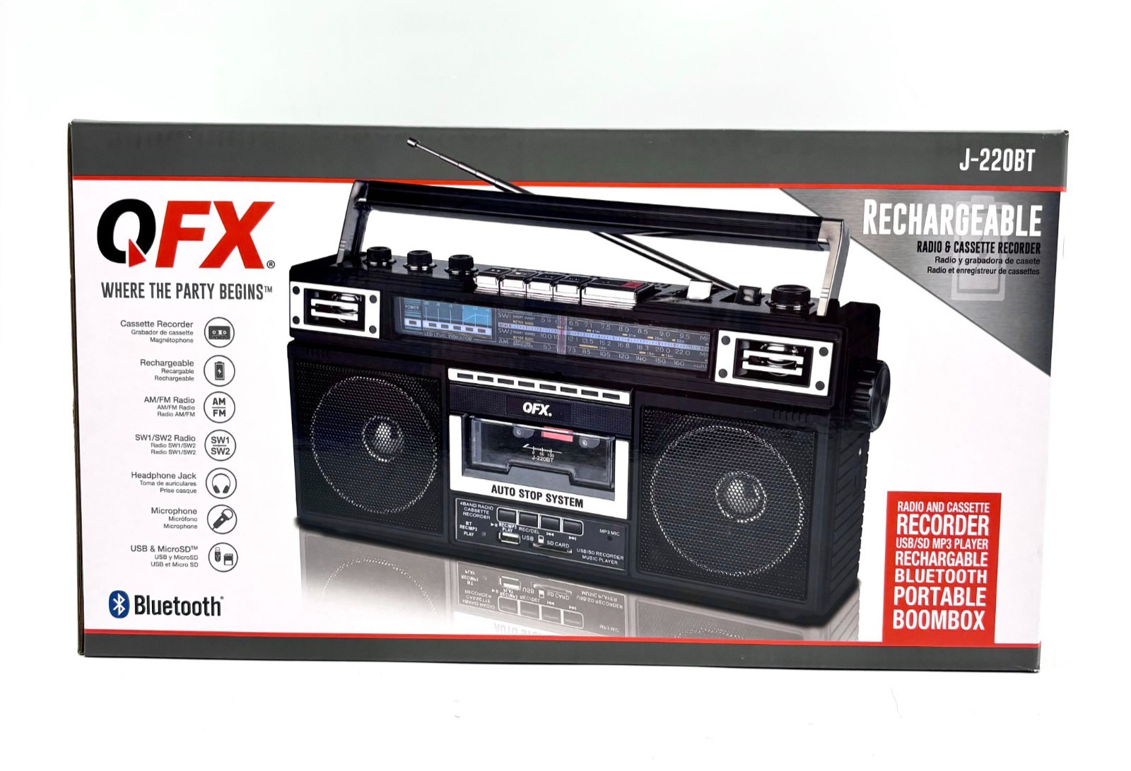 QFX J220BT Bluetooth Radio/Cassette to MP3 Converter Boombox