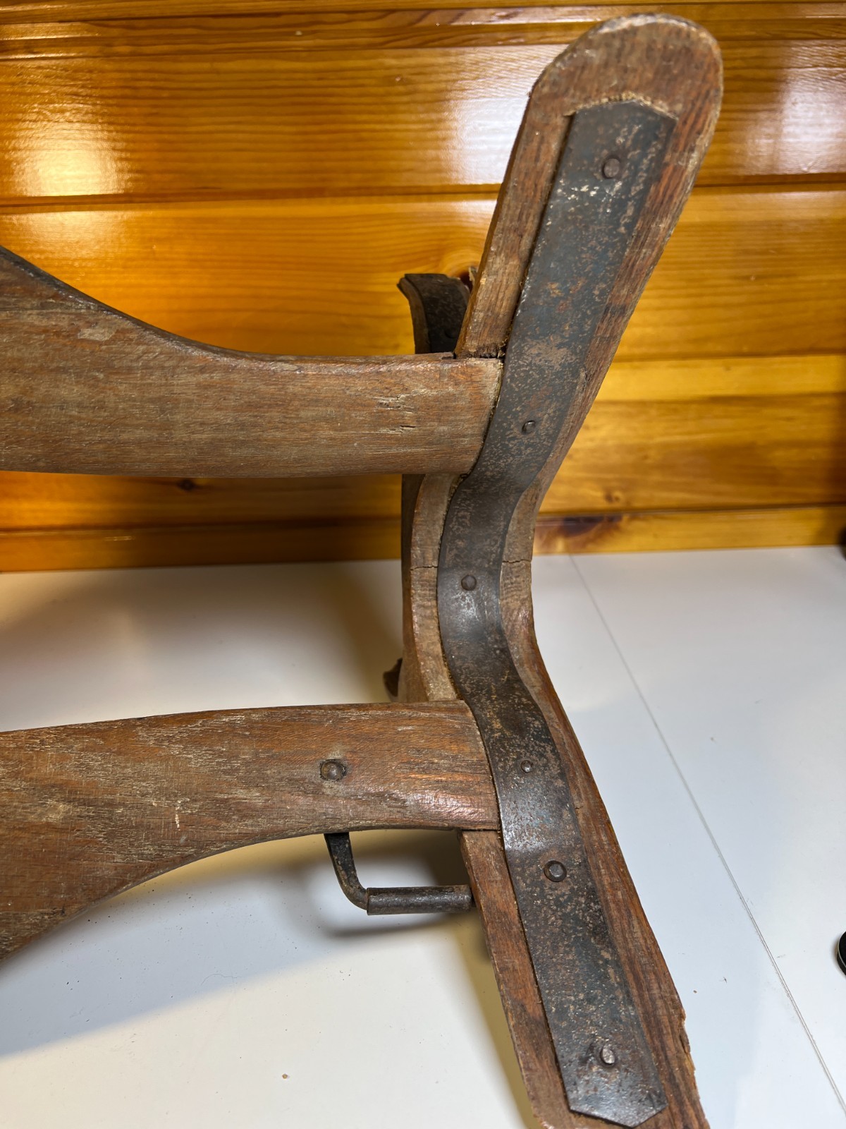 Antique 1880 Hand Made Wooden Saddle Stand Holder Blacksmith Peened Wrought Iron