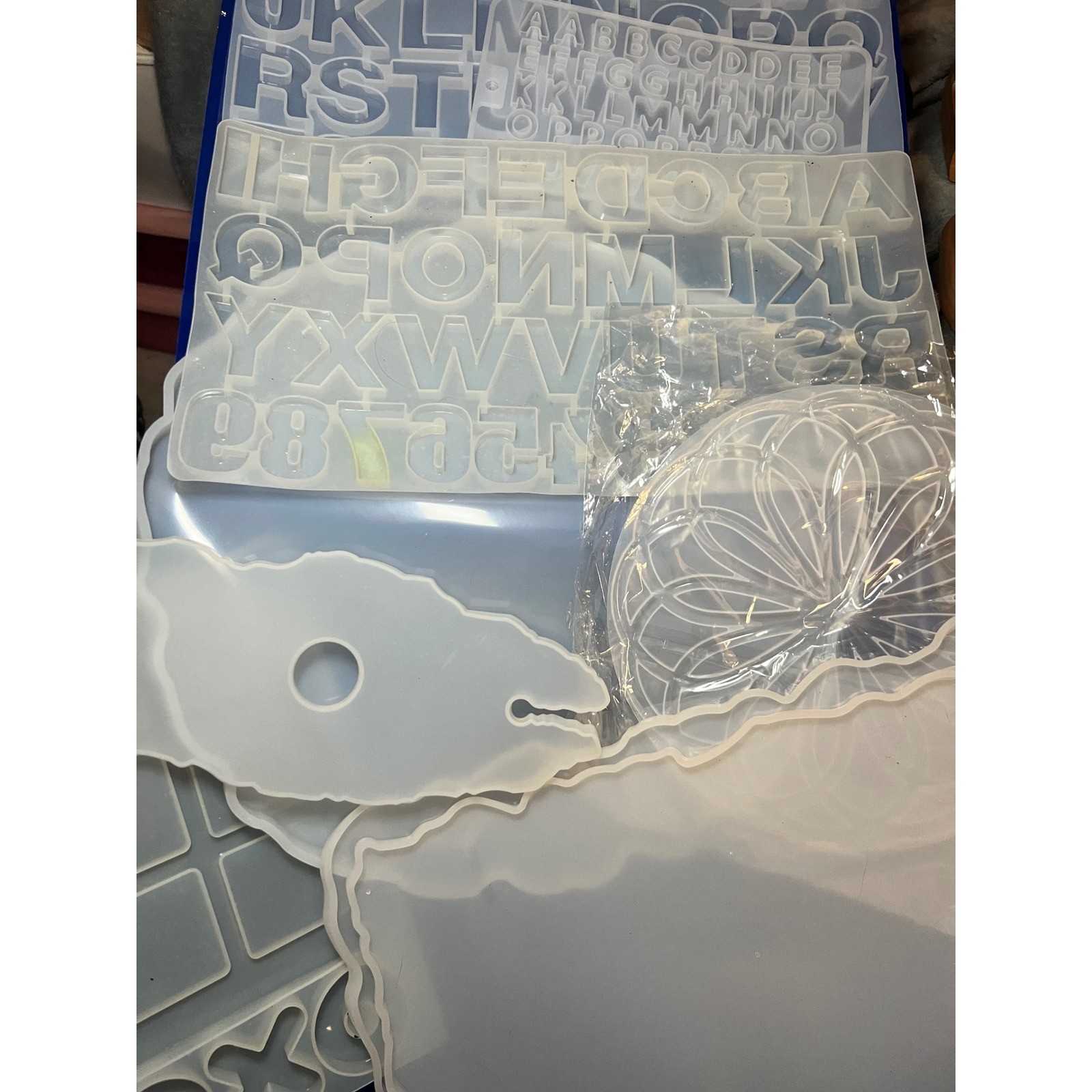 Large Silicone Resin Molds Lot Alphabet Tray Geode Coaster Epoxy Craft Set