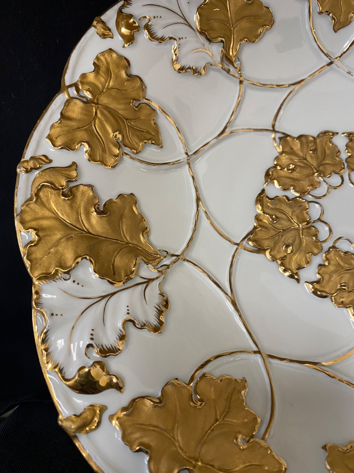 Antique Meissen Porcelain Fruit Bowl Serving Dish Gold Leaves 11"