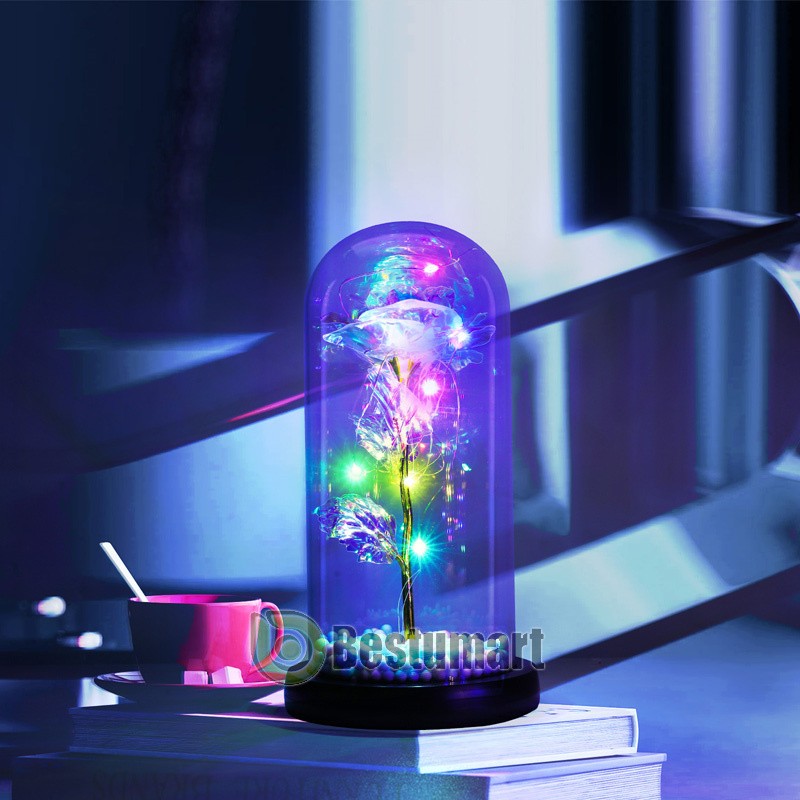 Forever Galaxy Rose Flower In Glass Dome LED Light Eternal Gift Valentine's Day