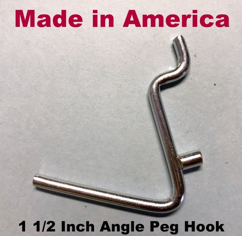 (50 PACK) Angle 1 1/2" Metal Peg Garage Hanger Hooks. 1/8 to 1/4 Inch Pegboard