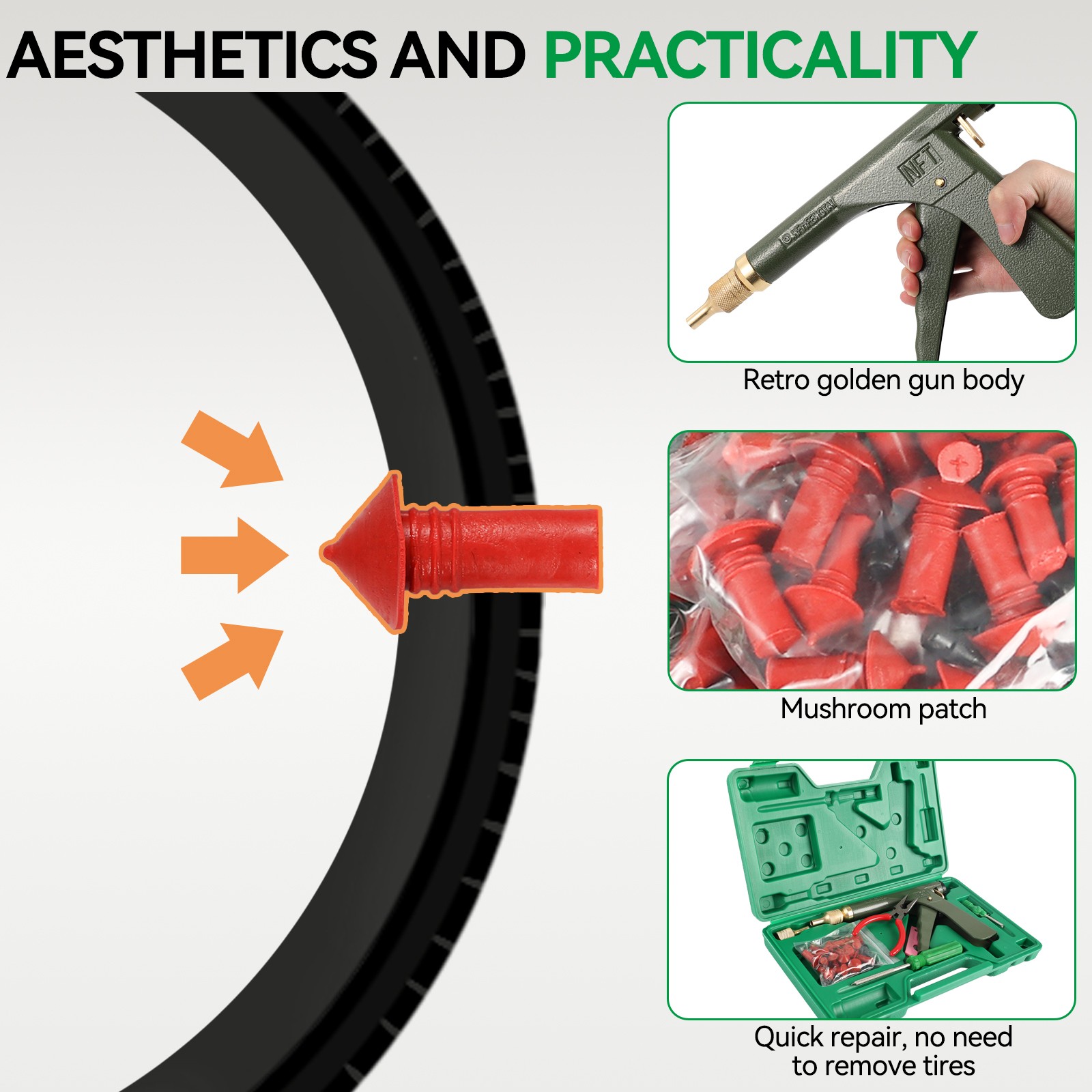 72pcs Tire Wheel Repair Gun Kit Mushroom Plug Probe Nozzle Tire Plugger Tubeless