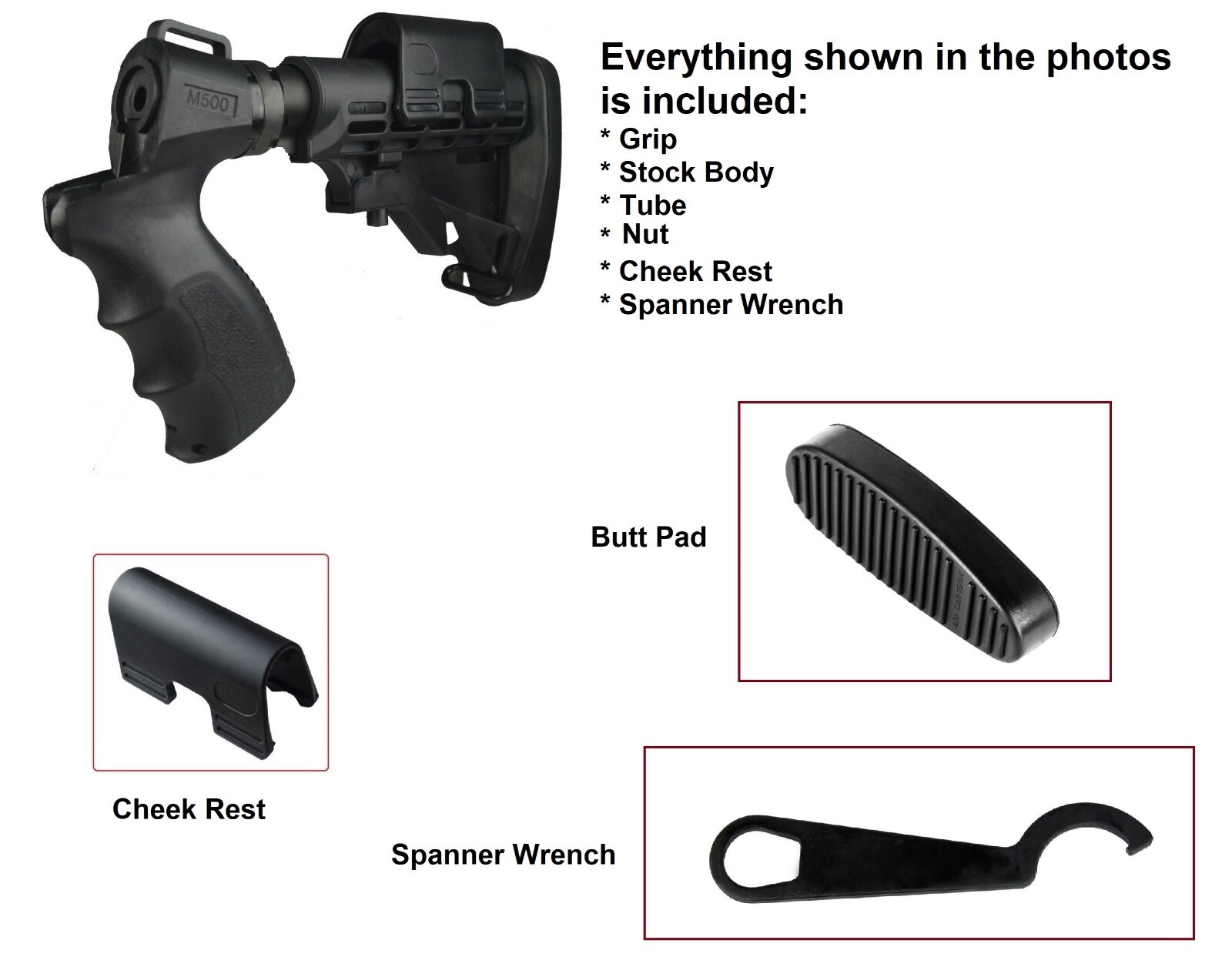 Mossberg 500 Maverick 88 12 GA/20GA Stock Grip With Cheek Rest + Pad + Wrench